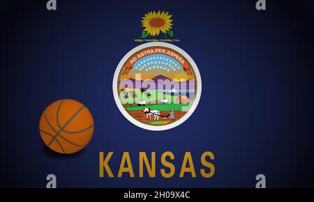 Kansas Flagge mit realistischem Basketballball, Vektor Stock Vektor