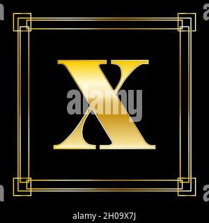Buchstabe X Logo Design mit quadratischen Ornament, Luxus goldenes Design, Vektor-Illustration Stock Vektor