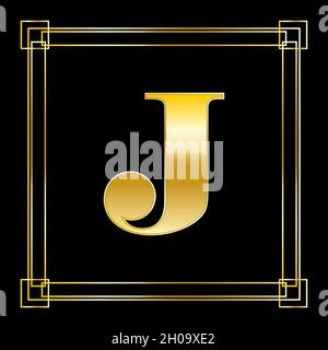 Buchstabe J Logo Design mit quadratischen Ornament, Luxus goldenes Design, Vektor-Illustration Stock Vektor