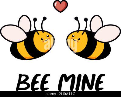 Niedliche Biene Grußkarte. Handgezeichnete Postkarte für Jubiläum, valentines farbige trendige Vektor-Illustration mit Text. Cartoon-Doodle-Stil mit einem Satz sein meins. Flaches Design isoliert auf Weiß Stock Vektor