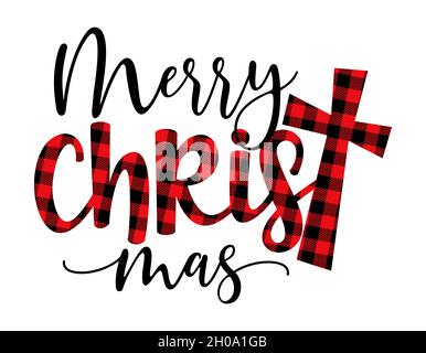 Frohe Weihnachten, Jesus Christus - Kalligraphie Phrase für Weihnachten. Handgezeichnete Schriftzüge für Weihnachtskarten, Einladungen. Geeignet für T-Shirt, Becher, sc Stock Vektor