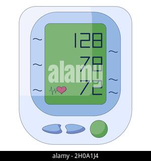 Medizinischer Tonometer, elektronischer Blutdruckmonitor. Digitales Blutdruckmessgerät in flacher Ausführung, isoliert auf weißem Hintergrund. Stock Vektor