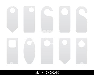 Hotel Tür Aufhänger Tags Vorlage Symbol Zeichen set flach Stil Design Vektor Illustration. Leere Türflyer oder „Bitte nicht stören“-Modell isoliert auf weißem Bac Stock Vektor