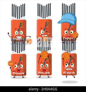 Talentierte Feuerwerk Zeichentrickfigur als Basketballathlet. Vektorgrafik Stock Vektor