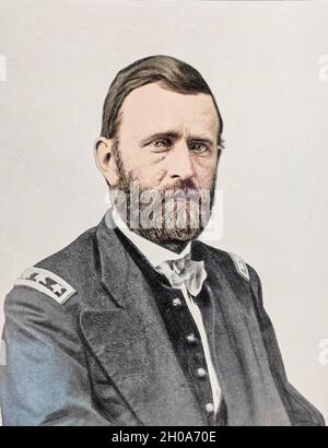 Maschinell koloriertes Porträt von Generalleutnant Ulysses S. Grant 1864 aus dem amerikanischen Bürgerkrieg-Buch und Grant-Album : 'Art Immortelles' : Eine Mappe aus Halbton-Reproduktionen von seltenen und teuren Fotografien, die die Erinnerung an General Ulysses S. Grant verewigen sollen und Szenen und Vorfälle im Zusammenhang mit dem Bürgerkrieg darstellen, veröffentlicht in Boston und New York von W. H. Allen im Jahr 1894 Stockfoto