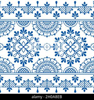 Florale Volkskunst Umriss Vektor nahtlose Muster, dekorative Textil-oder Stoffdruck-Design mit Blumen inspiriert von Spitze und Stickereien Muster Stock Vektor