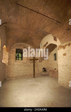 Abtei Santa Croce; Kloster, Dorf Sassovivo; horizontal; Foligno; Perugia; Umbrien; Italien; Europa Stockfoto