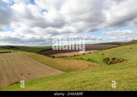 Ein herbstlicher Blick auf die South Downs über das Farmland Stockfoto