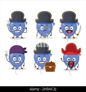 Cartoon-Charakter der blauen Ballons mit verschiedenen Piraten Emoticons. Vektorgrafik Stock Vektor