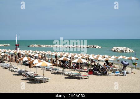 Strand, Porto Potenza Picena, Marken, Italien, Europa Stockfoto