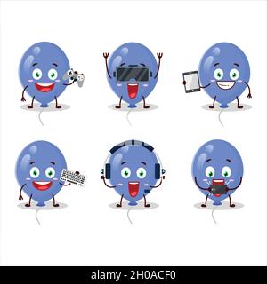 Blaue Ballons Cartoon-Figur spielen Spiele mit verschiedenen niedlichen Emoticons. Vektorgrafik Stock Vektor