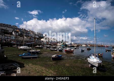 Boote im Hafen von Brixham, Devon Stockfoto