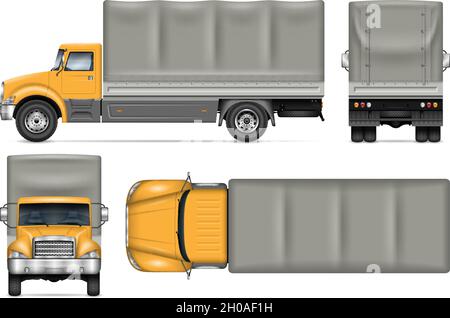 LKW-Vektor-Mockup auf Weiß für Fahrzeug-Branding, Corporate Identity. Ansicht von der Seite, vorne, hinten, oben. Alle Elemente in den Gruppen auf separaten Ebenen Stock Vektor