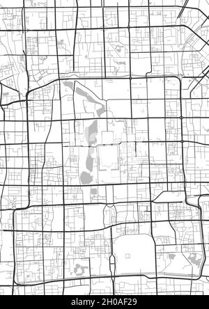 Peking-Karte. Detaillierte Karte des Verwaltungsgebiets der Stadt Peking. Stadtbild-Panorama. Lizenzfreie Vektorgrafik. Übersichtskarte mit Autobahnen, Straße Stock Vektor