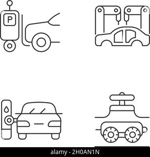 Automatisierung in der Automobilindustrie lineare Symbole gesetzt Stock Vektor