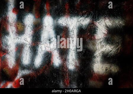 Undatierte Datei-Foto von Graffiti an einer Wand.die Anzahl der von der Polizei in England und Wales aufgezeichneten Hassverbrechen hat ihren höchsten Rekordwert erreicht, mit einem Anstieg von 12 % bei rassistisch motivierten Zwischenfällen, zeigen offizielle Zahlen. Laut Statistiken des Innenministeriums wurden im Jahr bis März 2021 124,091 Hassverbrechen registriert. Ausgabedatum: Dienstag, 12. Oktober 2021. Stockfoto