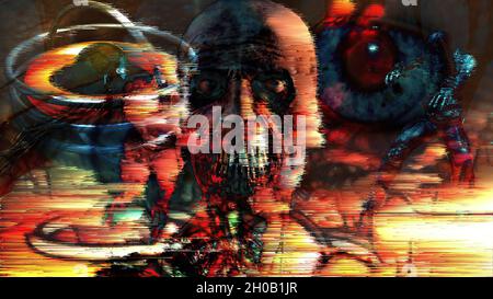 3d-Illustration - Digitale Pixelsortierung auf abstraktem Bildschirm Stockfoto