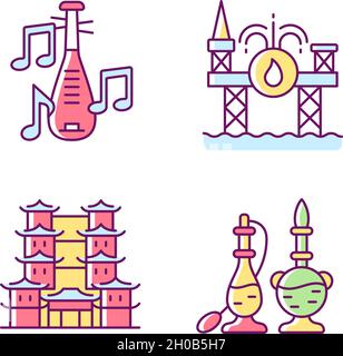 Kultur von Singapur RGB-Farbsymbole eingestellt Stock Vektor