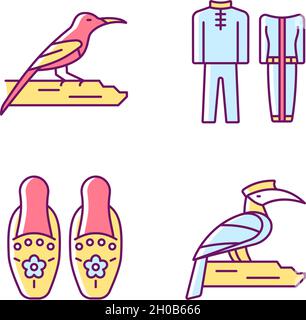 Singapurer Vogelarten RGB-Farbsymbole gesetzt Stock Vektor