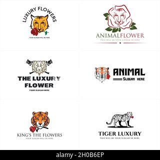 Satz von Tier Tiger Blume Vektor Illustration Logo Design Stock Vektor