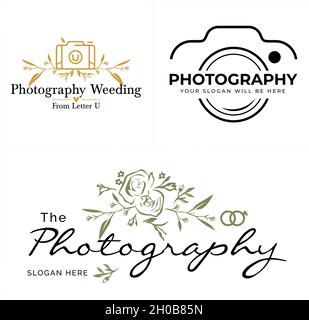 Moderne Fotografie Set von Kamera Blume Logo-Design Stock Vektor
