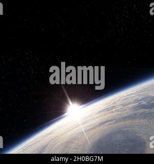 Sonnenaufgang über dem Sturm aus der Erdumlaufbahn Stockfoto