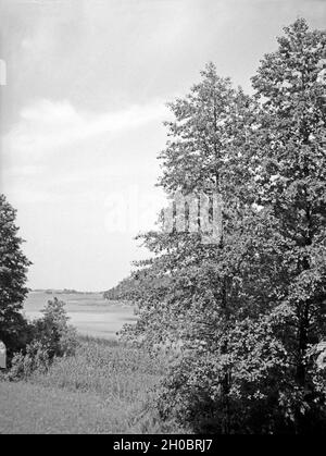 Ausblick auf den Mauersee in Masuren, Ostpreußen, 1930er Jahre. Blick auf Mauersee See in Masuren, Ostpreußen, 1930er Jahre. Stockfoto