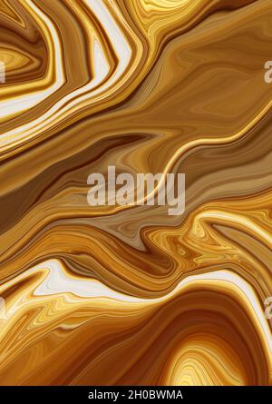 Goldener psychedelischer Marmor, trippiges abstraktes Kunst-Hintergrunddesign. Trendiger Marmorstil in Goldfarbe. Ideal für Web, Werbung, Drucke, Tapeten. Stockfoto