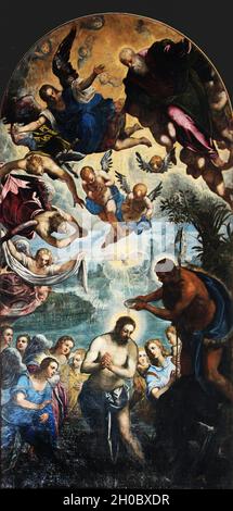 Battesimo di Gesù œuvre réalisée par le peintre Jacopo Tintoretto pour l’église San Pietro Martire à Murano Stockfoto