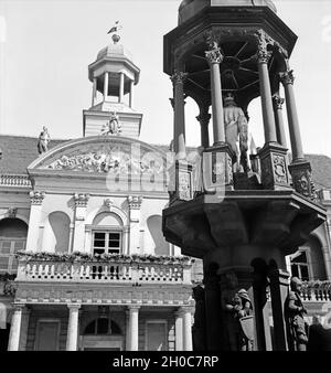 Das alte Rathaus auf dem Alten Markt in Magdeburg, Deutschland 1930er Jahre. Das alte Rathaus der Stadt Magdeburg, Deutschland 1930. Stockfoto