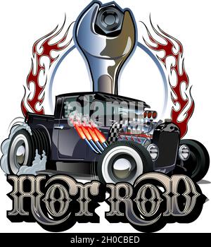 Cartoon Retro Hot Rod Poster. Verfügbares EPS-10-Vektorformat, das durch Gruppen und Ebenen getrennt ist, für eine einfache Bearbeitung Stock Vektor