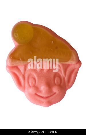 Elf süß aus Beutel mit M&S Percy Pig Festliche Helfer Süßigkeiten mit echtem Fruchtsaft isoliert auf weißem Hintergrund - Percy Pig Süßigkeiten Stockfoto