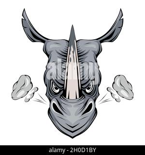 Wütendes Nashorn. Nashorn-Tier. Sportmaskottchen. Wütend Cartoon Tier. Nashornkopf. Dimensionsmodellierung. Logo zum Drucken. Tierkopf für Tattoo. Vect Stock Vektor