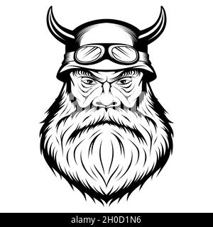 Biker. Zeichen. Glatze. Männliches Gesicht. Hipster. Person mit der Narbe. Bärtiger Mann. Männlicher Kopf. Böser Mensch. Vektorgrafiken zu entwerfen Stock Vektor