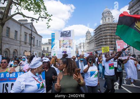 Am 12. Juni 2021 findet in Cornwall, südwestlich von England, der G7-Gipfel statt, eine Kundgebung nach Biafra in der Nähe der Downing Street im Zentrum von London. Stockfoto