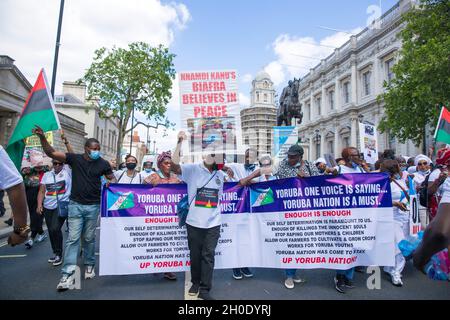 Am 12. Juni 2021 findet in Cornwall, südwestlich von England, der G7-Gipfel statt, eine Kundgebung nach Biafra in der Nähe der Downing Street im Zentrum von London. Stockfoto