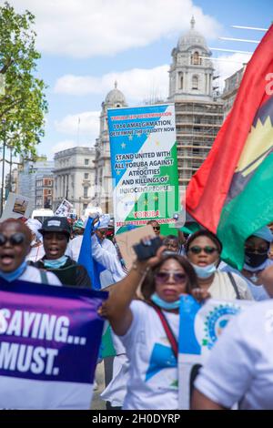 Am 12. Juni 2021 findet in Cornwall, südwestlich von England, der G7-Gipfel statt, eine Kundgebung nach Biafra in der Nähe der Downing Street im Zentrum von London. Stockfoto