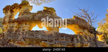 Eine Reihe von natürlichen Bögen entlang des Telephone Trail nördlich von Sedona AZ nannte die Peep Holes. Stockfoto