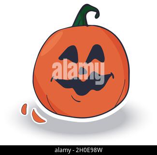 Handgezeichnetes Vektor-Set von niedlichen halloween Kürbissen mit verschiedenen lustigen Gesichtern Aufkleber. Herbstferien. Gruselige und gruselige Elemente für halloween. Stock Vektor