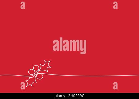 Eine Linie Zeichnung Weihnachten Holly Beeren Dekoration. Rot und weiß durchgehende Linie Frohe Weihnachten Banner, minimalistischen Stil einfache flache Vektor illustrr Stock Vektor