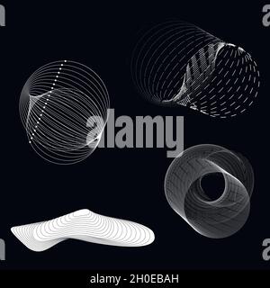Generatives Kunstset. Abstrakte Formen. Elements Moderne Kreis Design-Vorlage. Linien verdrehen. Fließlinien in Kreisform. Spiralförmige geometrische Formen. Vektor i Stock Vektor