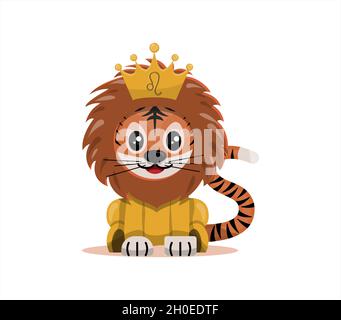 Tiger Junge mit löwe Tierkreis Zeichen Astrologische Zeichen Symbol Vektor Cartoon Illustration Horoskop und Eastern New Year. Stock Vektor