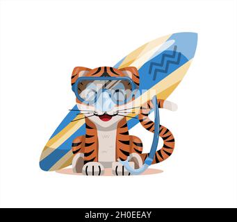 Tiger Junge mit wassermann Tierkreis Zeichen Astrologische Zeichen Symbol Vektor Cartoon Illustration Horoskop und Eastern New Year. Stock Vektor