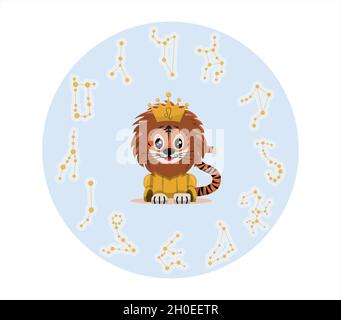 Tiger Junge mit löwe Tierkreis Zeichen Astrologische Zeichen Symbol Vektor Cartoon Illustration Horoskop und Eastern New Year. Stock Vektor