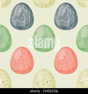 Vektor Nahtloses Muster mit ganzen strukturierten Eiern. Vektor flache Cartoon Hand gezeichnet Dinosaurier-Ei, Kind, Kinder Illustration, Print für Kinder, Karte Stock Vektor