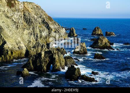 Meeresfelsen und Klippen, Nordkalifornien Stockfoto