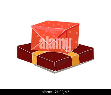 Geschenkschachteln stapeln. Feier Geschenk Verpackung mit Band-Set. Urlaub Zeichnung Dekoration Vektor isoliert eps Illustration Stock Vektor