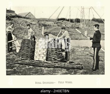 Vintage Photograph von Soliders der britischen Armee Royal Enginners, Building Field Works Defences, viktorianisches 19. Jahrhundert Stockfoto