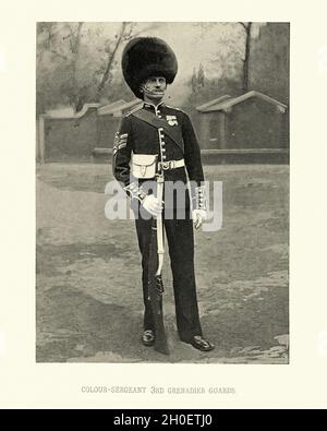 Vintage Photograph von Soldaten der britischen Armee, Colour Sergeant 3. Grenadier Guards, Militäruniform, viktorianisches 19. Jahrhundert Stockfoto