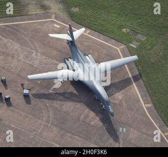 USAF North American Rockwell B-1B Überschallbomber auf Ablösung bei RAF Fairford in England. Stockfoto